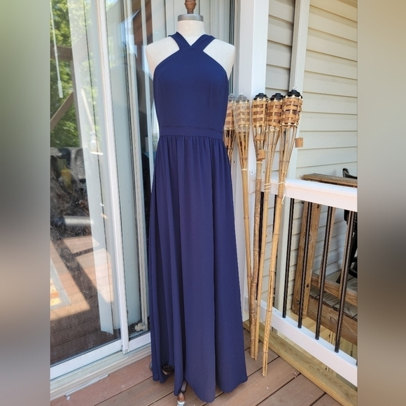 LULU'S Air of Romance Maxi Halter dress Navy blue - Picture 1 of 8